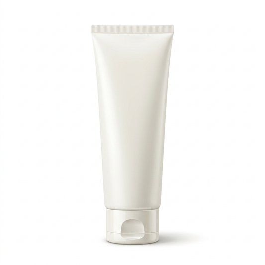 Unbranded ivory-white facial cleanser tube on a white background