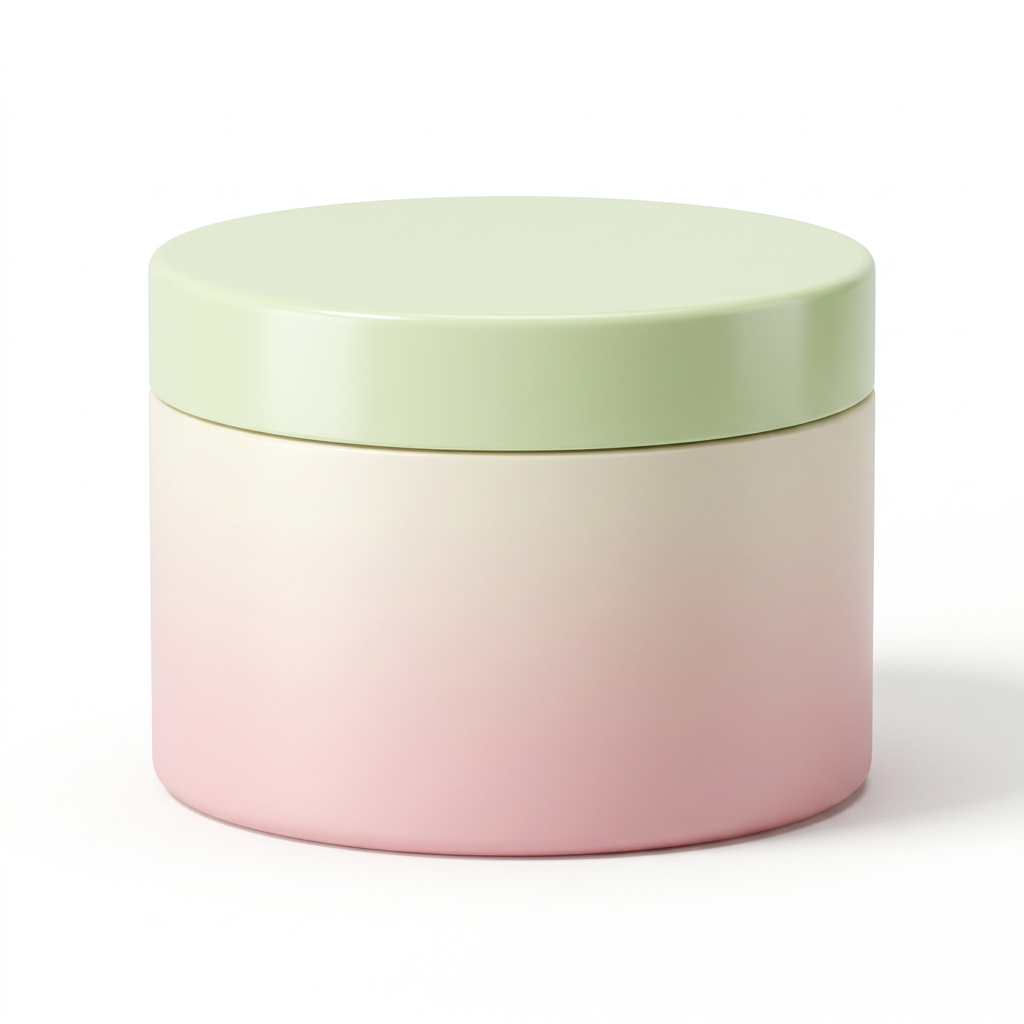 Unbranded blush gradient cleansing balm jar with pale green lid on a white background