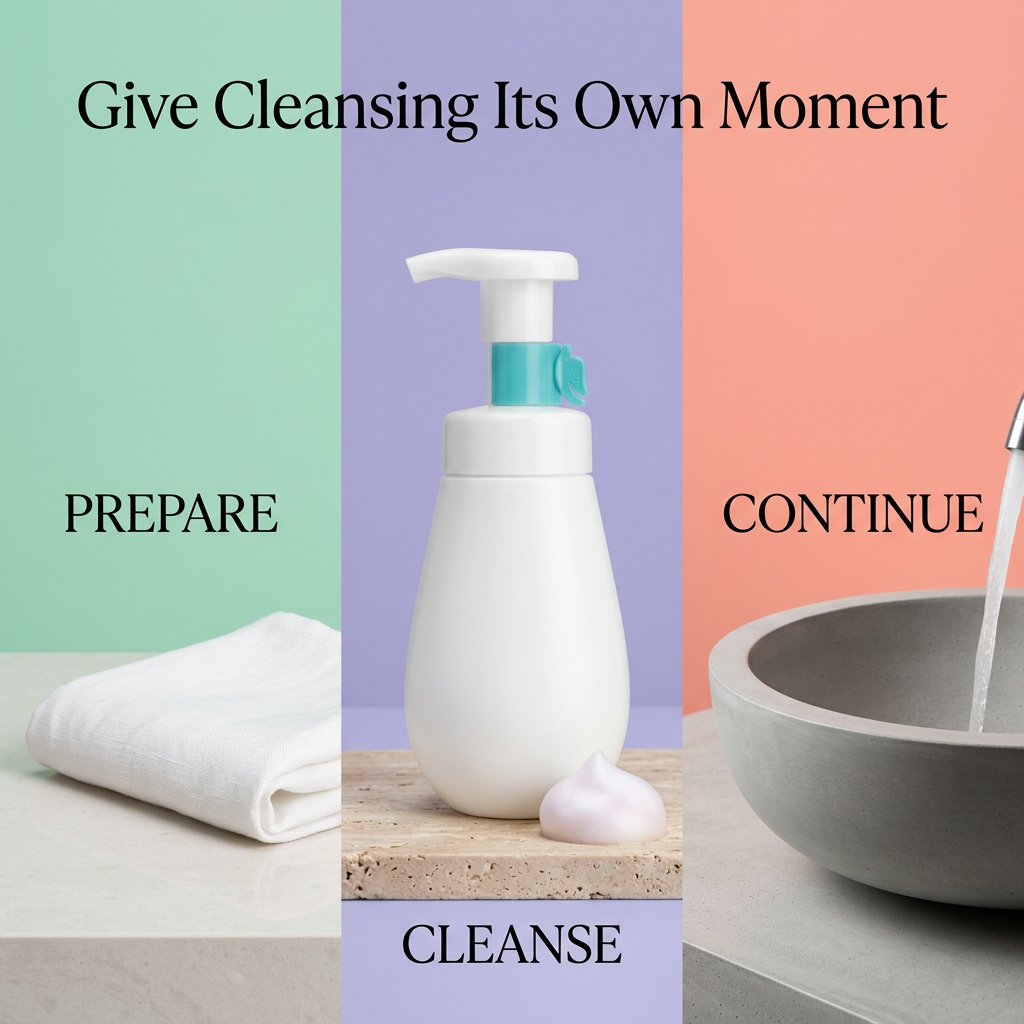 Prepare cleanse and continue skincare ritual detail graphic