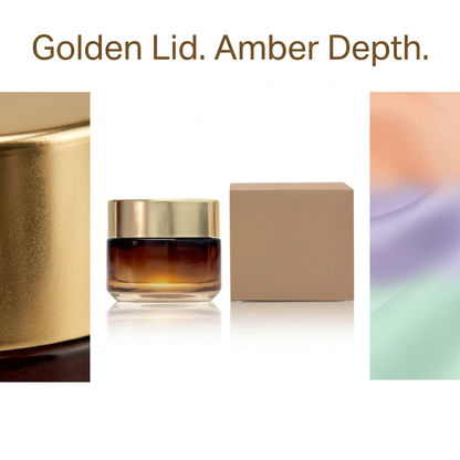 Golden lid and amber-gradient jar packaging detail graphic