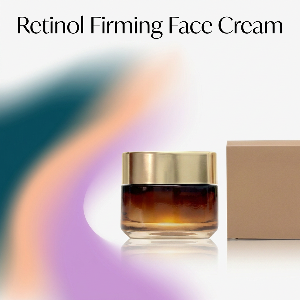Retinol Firming Face Cream introduction graphic with unbranded amber jar