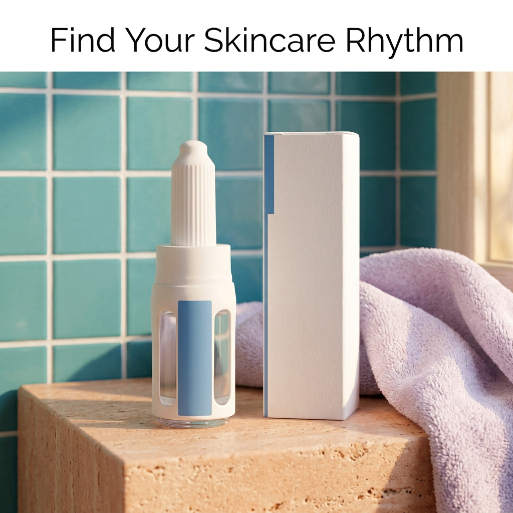White-and-blue ceramide serum on a warm bathroom vanity
