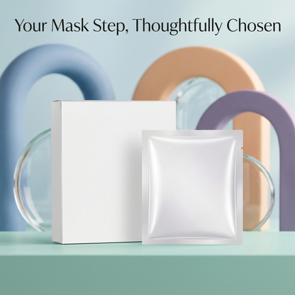 Mask care detail graphic with mint shelf blue peach and violet arches