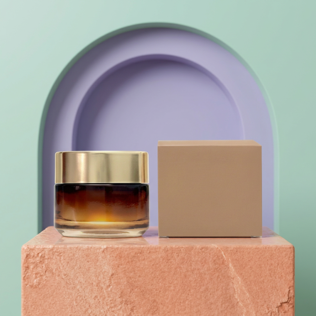Retinol cream jar with coral mint and lavender styling
