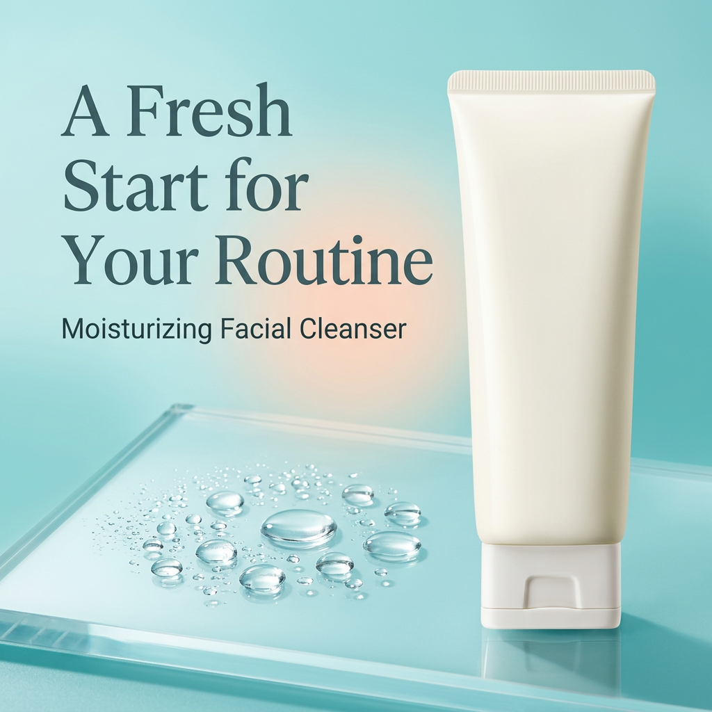 Facial cleanser detail graphic with aqua water styling