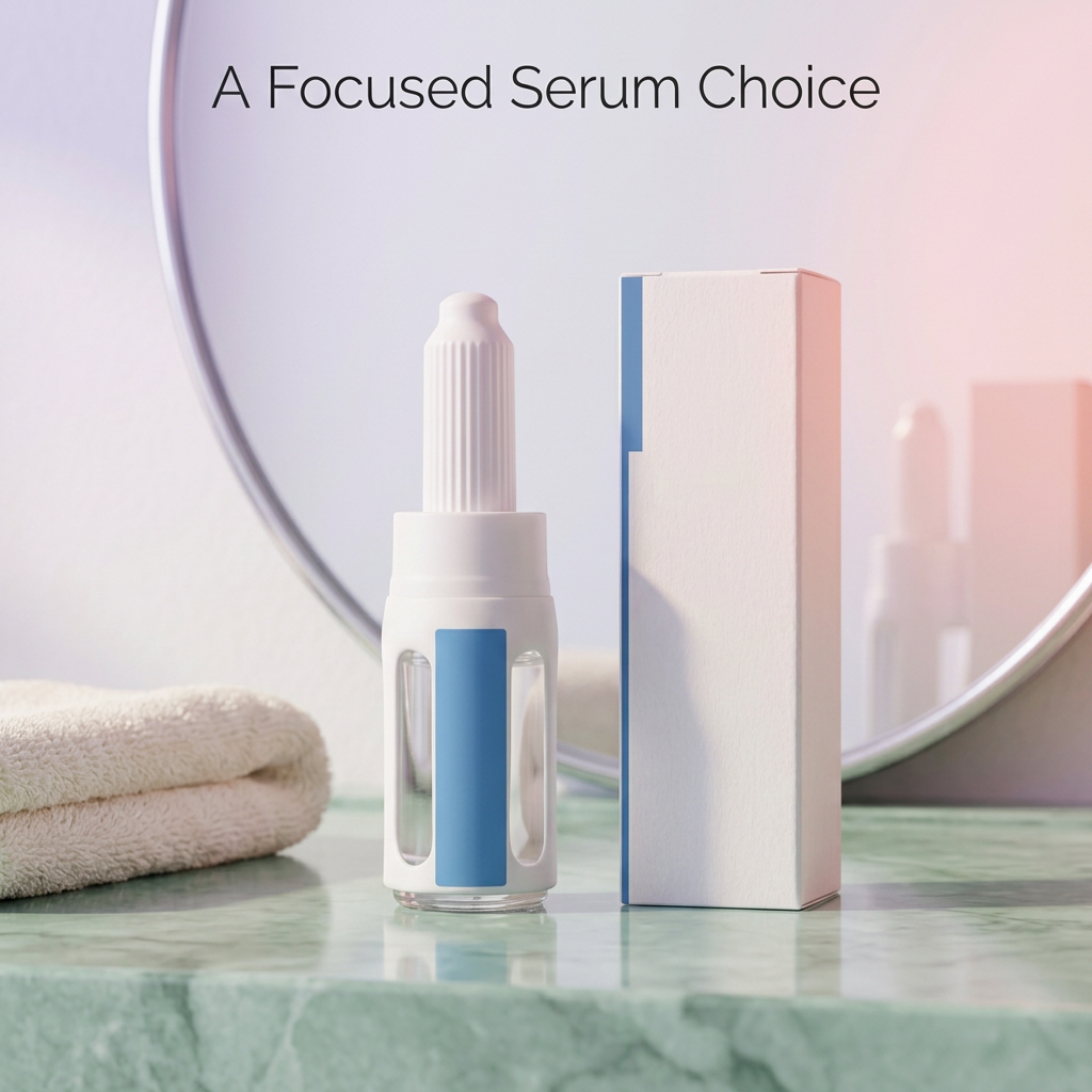 Ceramide serum bottle and carton in a pastel skincare setting