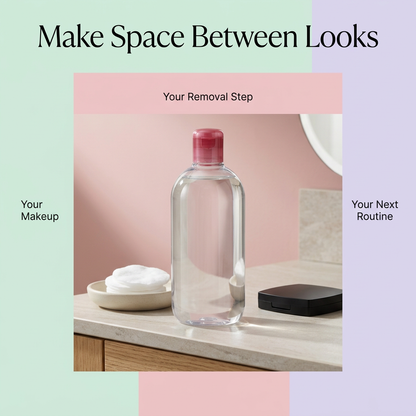 Makeup removal routine graphic with cotton rounds and makeup compact
