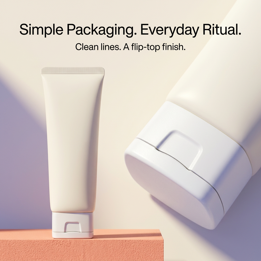 Cleanser tube and flip-top packaging detail