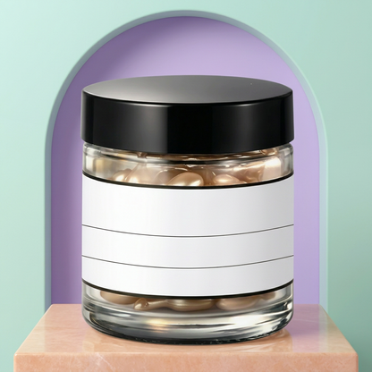 Capsule serum jar with mint lavender and peach styling