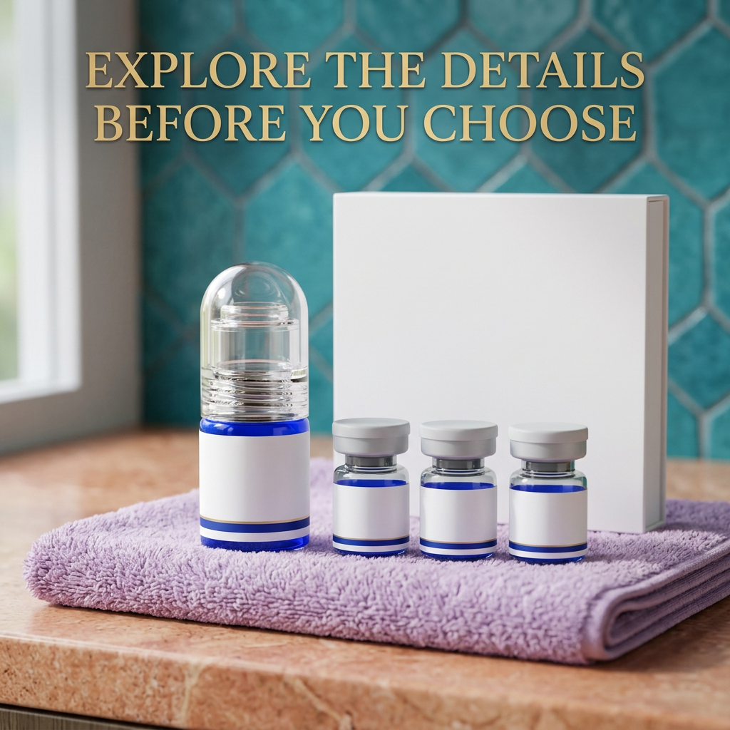 Capped peptide serum presentation with an English product exploration headline