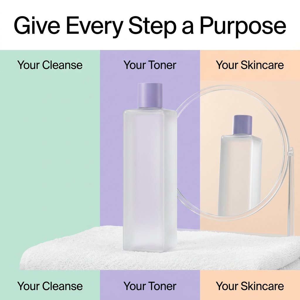 Skincare routine graphic highlighting the toner step